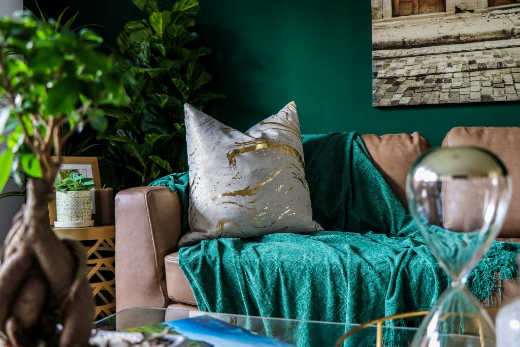 rustic sage green living room