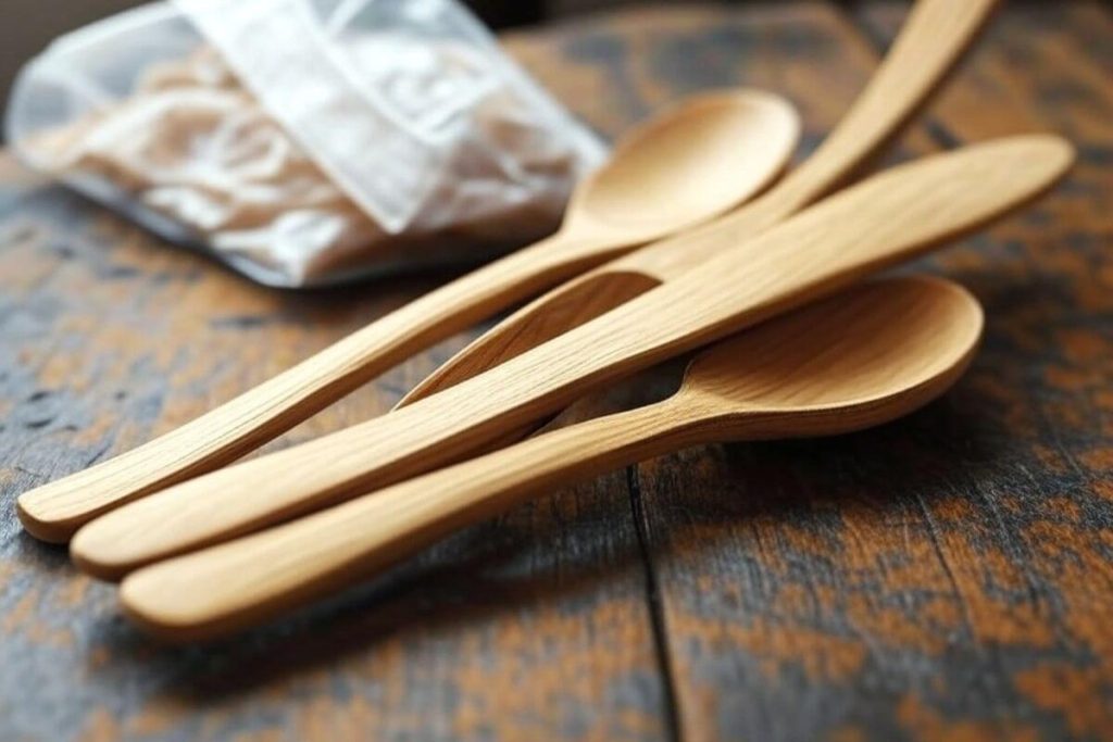 Eco-friendly wooden cutlery set on sustainable table setting

